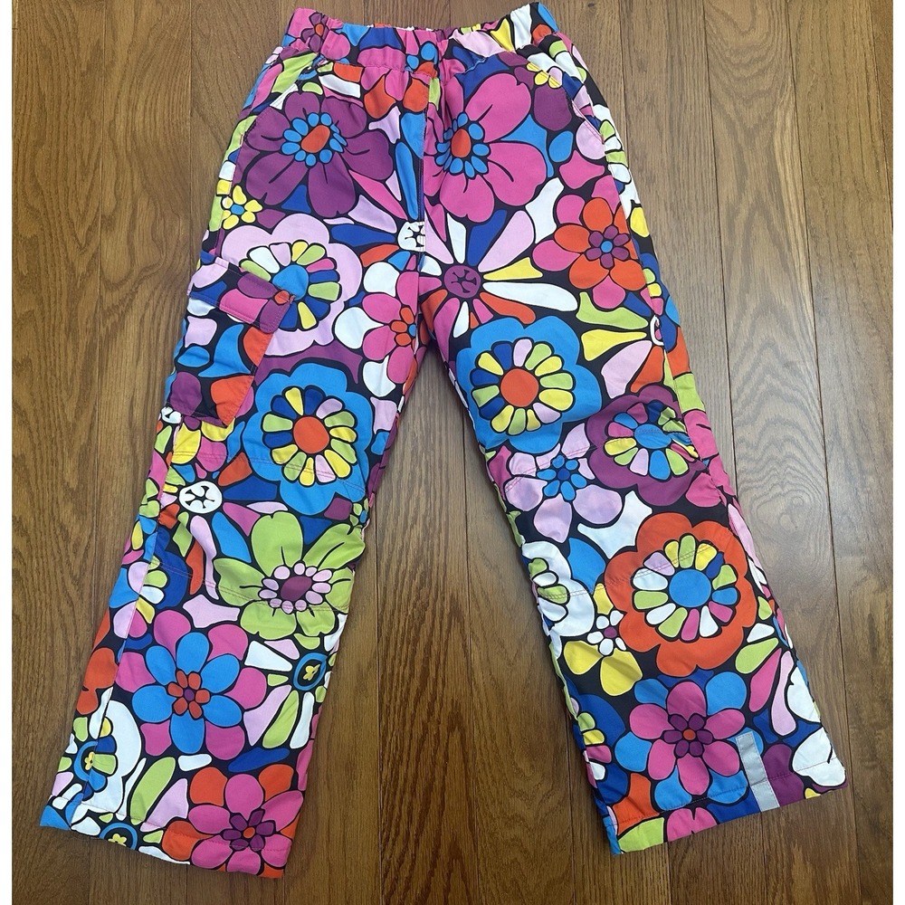 Hanna Andersson Size 120 US 6-7 snow pants floral insulated Children's Girls EUC